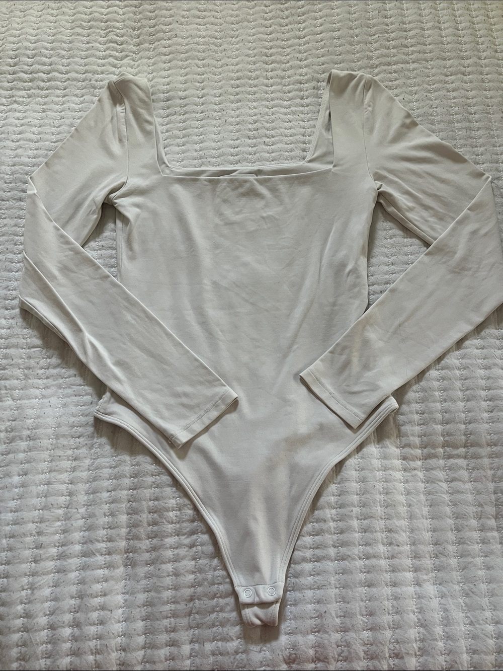 Babaton Cream Long-Sleeve Square Neck Bodysuit
